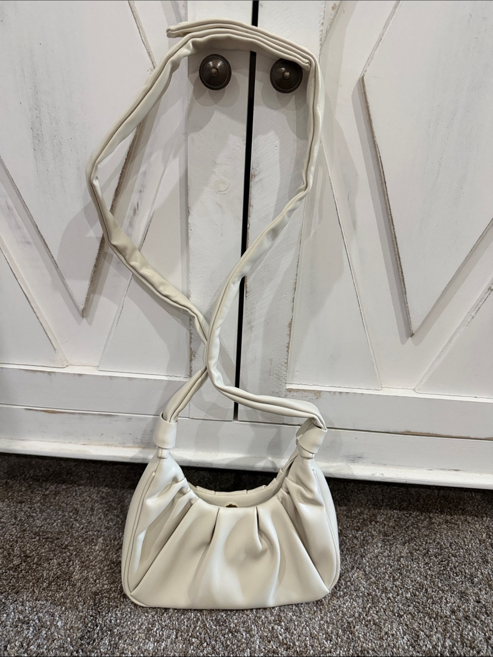 Women’s Cream Shoulder Bag - Minimal Pleated Crossbody